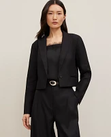 Ann Taylor The Cropped Blazer Linen Blend Black Women's