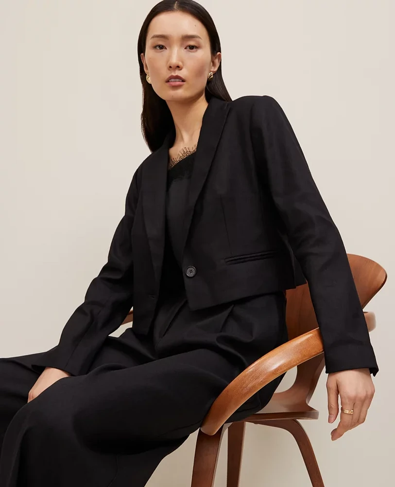 Ann Taylor The Cropped Blazer Linen Blend Black Women's