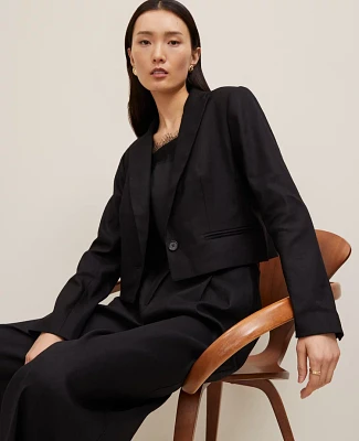 Ann Taylor The Cropped Blazer Linen Blend Black Women's