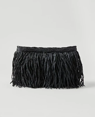 Ann Taylor Raffia Fringe Clutch Handbag Black Women's