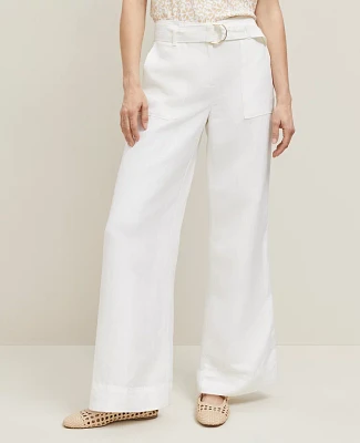 Ann Taylor The Petite Belted Wide-Leg Pant Linen Blend — Curvy Fit Women's