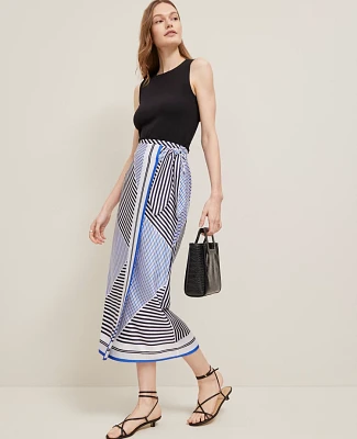 Ann Taylor Petite Striped Satin Sarong Skirt Night Sky Women's