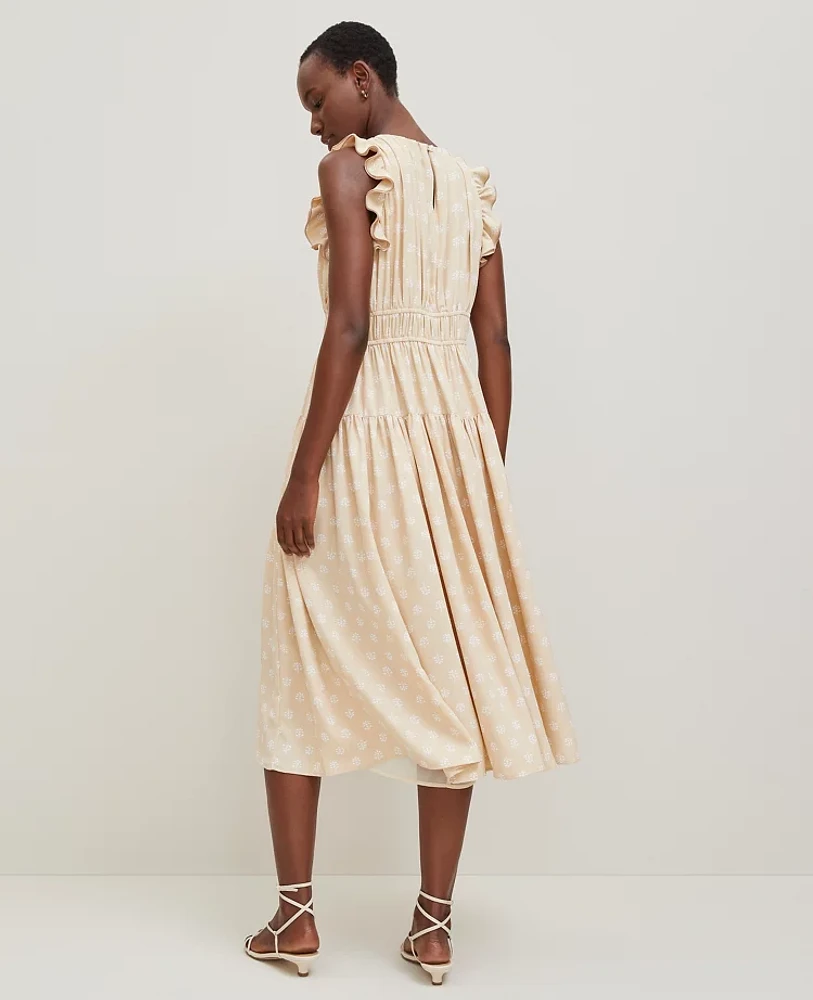 Ann Taylor Petite Petaled Ruffle Midi Dress Sands Edge Women's