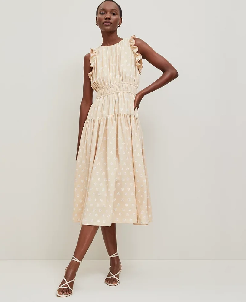 Ann Taylor Petite Petaled Ruffle Midi Dress Sands Edge Women's