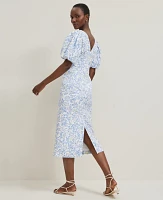 Ann Taylor Petite Floral Linen Blend Puff Sleeve Sheath Dress White Women's