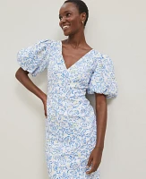 Ann Taylor Petite Floral Linen Blend Puff Sleeve Sheath Dress White Women's