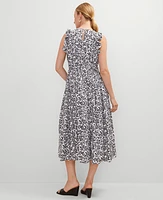 Ann Taylor Petite Floral Ruffle Midi Dress Black Women's