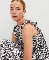 Ann Taylor Petite Floral Ruffle Midi Dress Black Women's