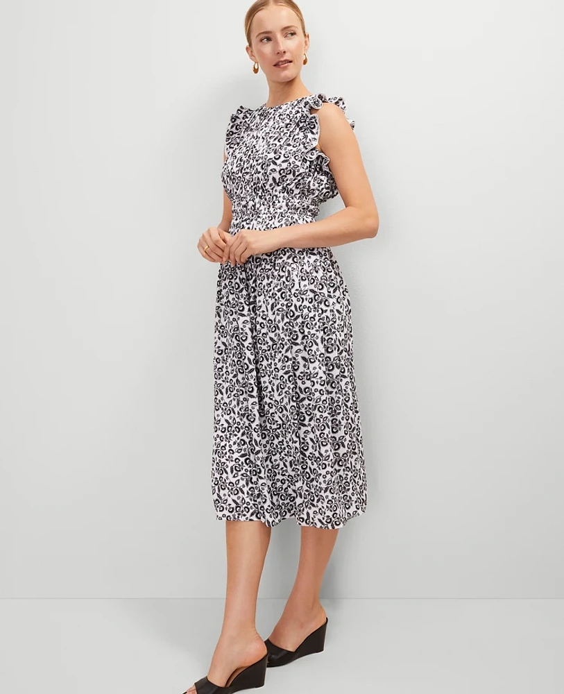 Ann Taylor Petite Floral Ruffle Midi Dress Black Women's