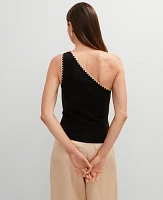 Ann Taylor Petite Crochet Trim One Shoulder Top Black Women's