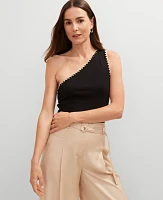 Ann Taylor Petite Crochet Trim One Shoulder Top Black Women's