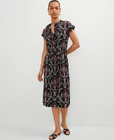 Ann Taylor Floral Knit Belted Shirtdress Black Women's