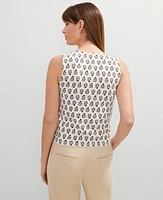 Ann Taylor Floral Crew Neck Shell Top Winter White Women's