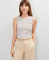 Ann Taylor Floral Crew Neck Shell Top Winter White Women's