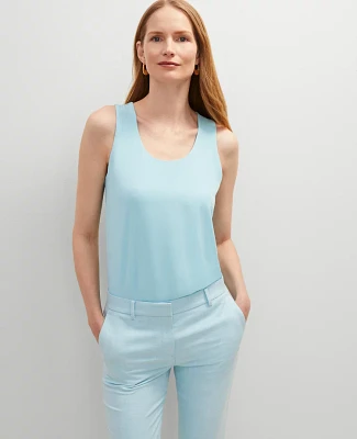 Ann Taylor Petite Mixed Media Tank Top Size 2XS Gulf Stream Blue Women's
