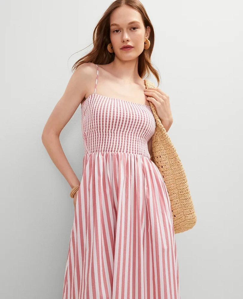 Ann Taylor Striped Maxi Flare Dress Burnt Mauve Women's