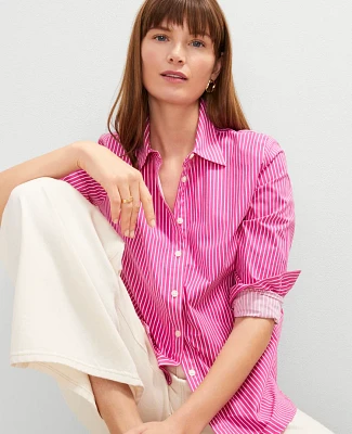 Ann Taylor Petite Striped Relaxed Perfect Shirt Size Small Rose Violet Women's