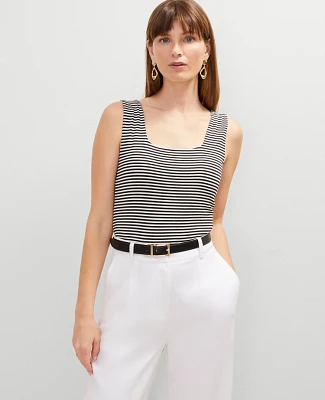 Ann Taylor Striped Square Neck Tank Top Black Women's