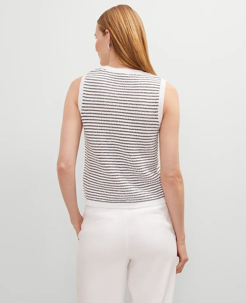 Ann Taylor Petite Metallic Striped Sweater Shell Top White Women's