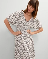 Ann Taylor Floral Smocked Puff Sleeve Midi Dress Winter White Women's