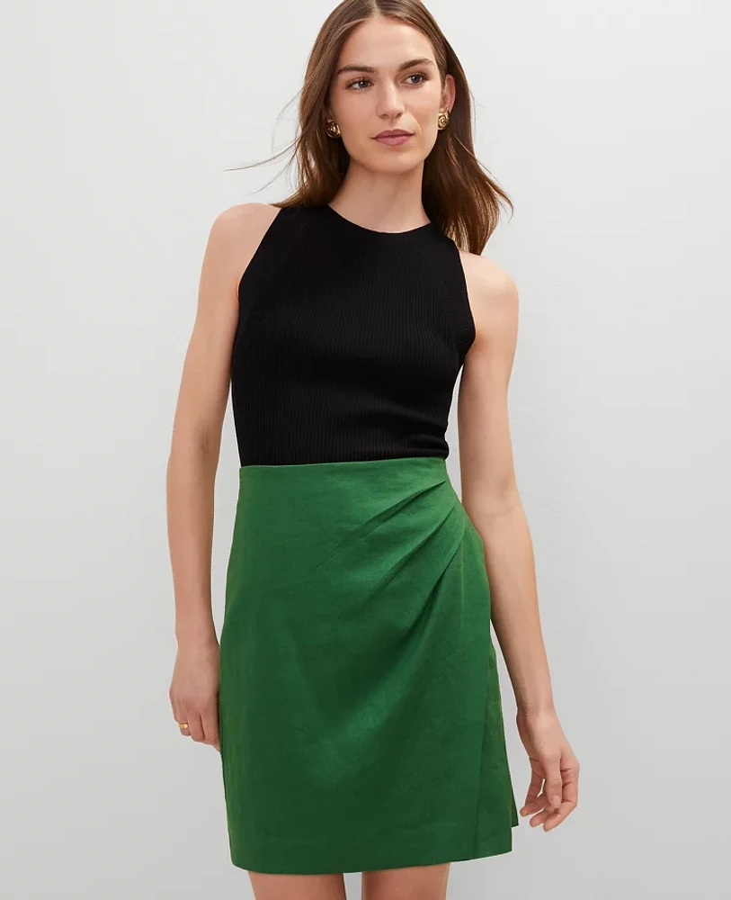 Ann Taylor Petite Linen Blend Sarong Wrap Skirt Size 12 Leafy Green Women's