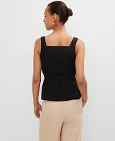 Ann Taylor Petite Linen Blend Button Tie Waist Top Women's