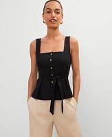 Ann Taylor Petite Linen Blend Button Tie Waist Top Women's