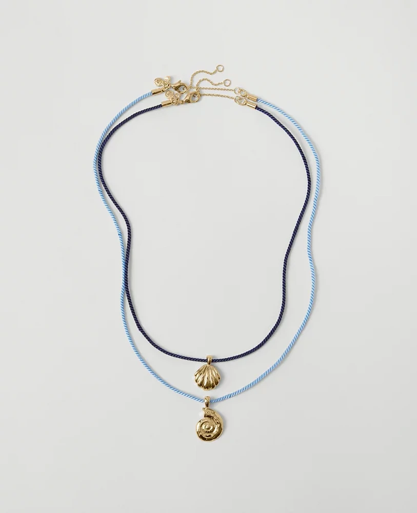Ann Taylor Shell Corded Pendant Necklace Goldtone Women's