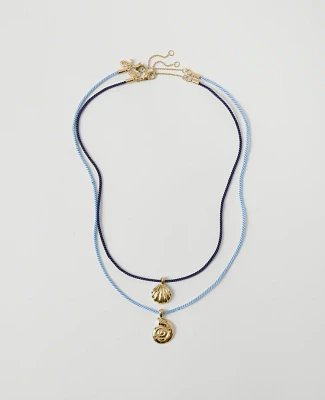 Ann Taylor Shell Corded Pendant Necklace Goldtone Women's
