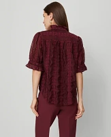 Ann Taylor Ruffle Collar Shirt Poised Plum Women's