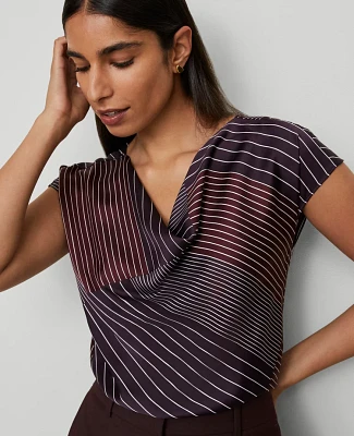 Ann Taylor Striped Satin Cowl Neck Top Deep Purple Onyx Women's