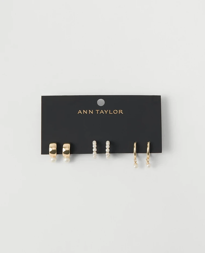 Ann Taylor Pearlized Mini Hoop Earring Set Ivory Women's