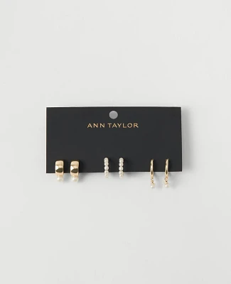 Ann Taylor Pearlized Mini Hoop Earring Set Ivory Women's