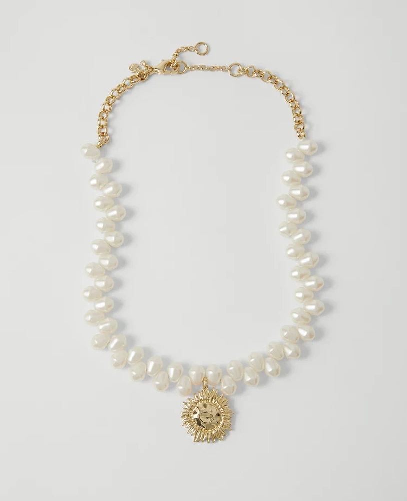 Ann Taylor Pearlized Sun Pendant Necklace Ivory Women's