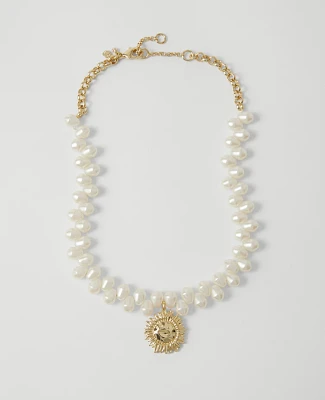 Ann Taylor Pearlized Sun Pendant Necklace Ivory Women's
