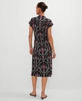 Ann Taylor Petite Floral Knit Belted Shirtdress Black Women's