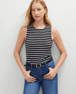 Ann Taylor Petite Striped Crew Neck Shell Top Black Women's