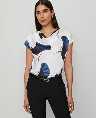 Ann Taylor Floral Satin Cowl Neck Top Moonlit Backdrop Women's