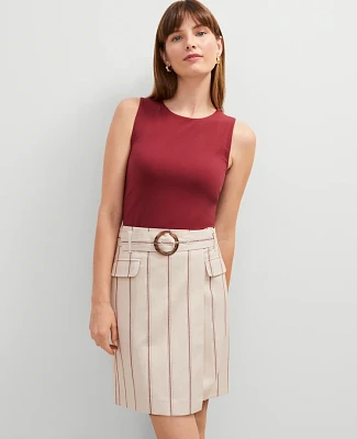 Ann Taylor Petite Pinstripe Belted Wrap Skirt Flax Women's