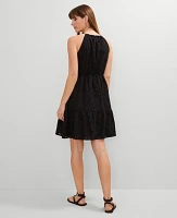 Ann Taylor Petite Eyelet Halter Flare Dress Black Women's