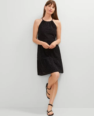 Ann Taylor Petite Eyelet Halter Flare Dress Black Women's