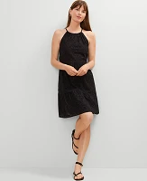 Ann Taylor Petite Eyelet Halter Flare Dress Black Women's
