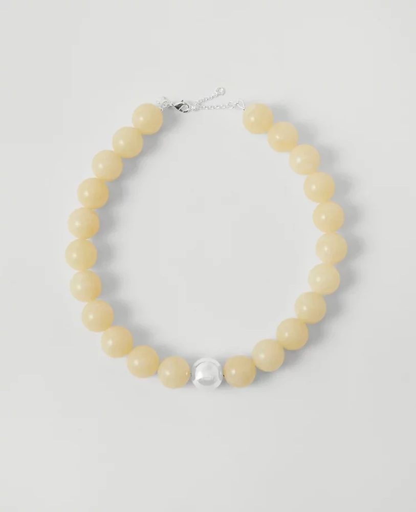 Ann Taylor Oversized Beaded Ball Necklace Ivory Women's