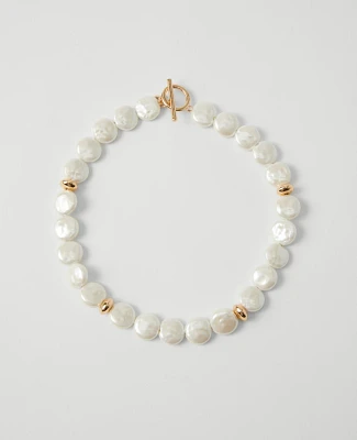 Ann Taylor Freshwater Pearl Disc Necklace Ivory Women's