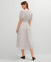 Ann Taylor Petite Floral Smocked Puff Sleeve Midi Dress Winter White Women's