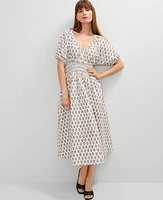 Ann Taylor Petite Floral Smocked Puff Sleeve Midi Dress Winter White Women's