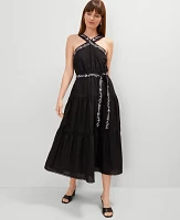 Ann Taylor Petite Halter Midi Flare Dress Black Women's