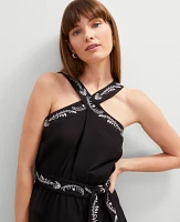 Ann Taylor Petite Halter Midi Flare Dress Black Women's