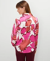 Ann Taylor Petite Floral Satin Essential Shirt Rose Violet Women's