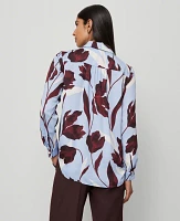 Ann Taylor Floral Camp Shirt Placid Blue Women's